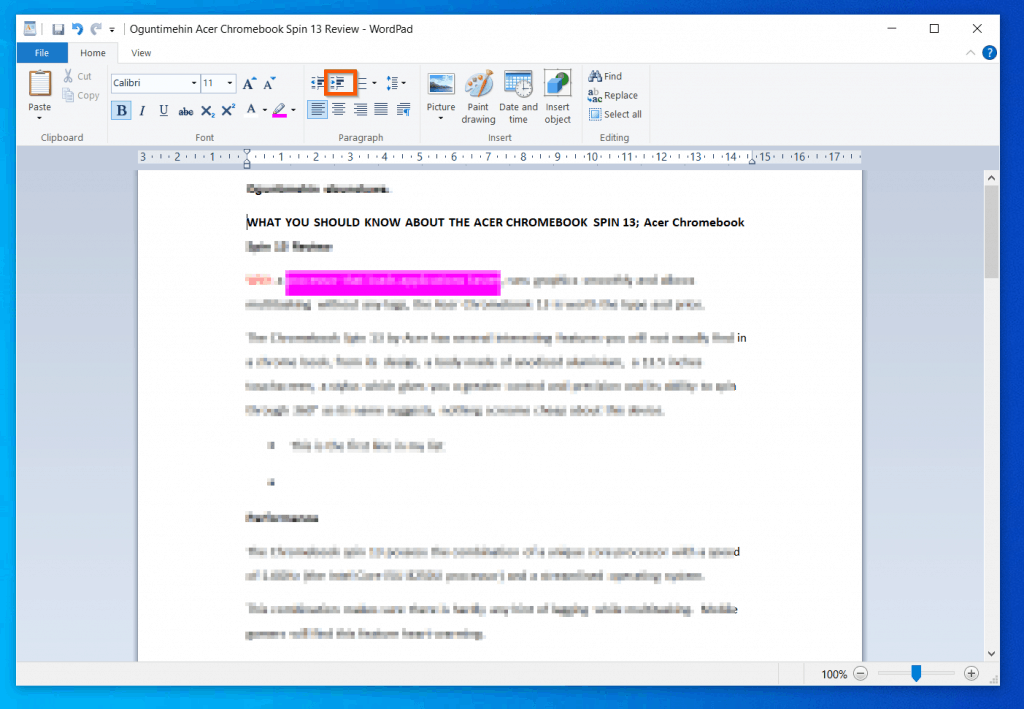 assignment of wordpad