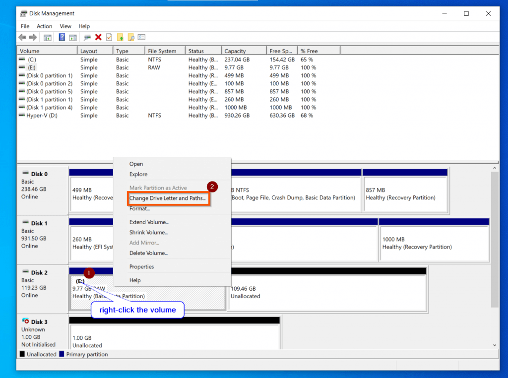 how to change disk number in windows 10